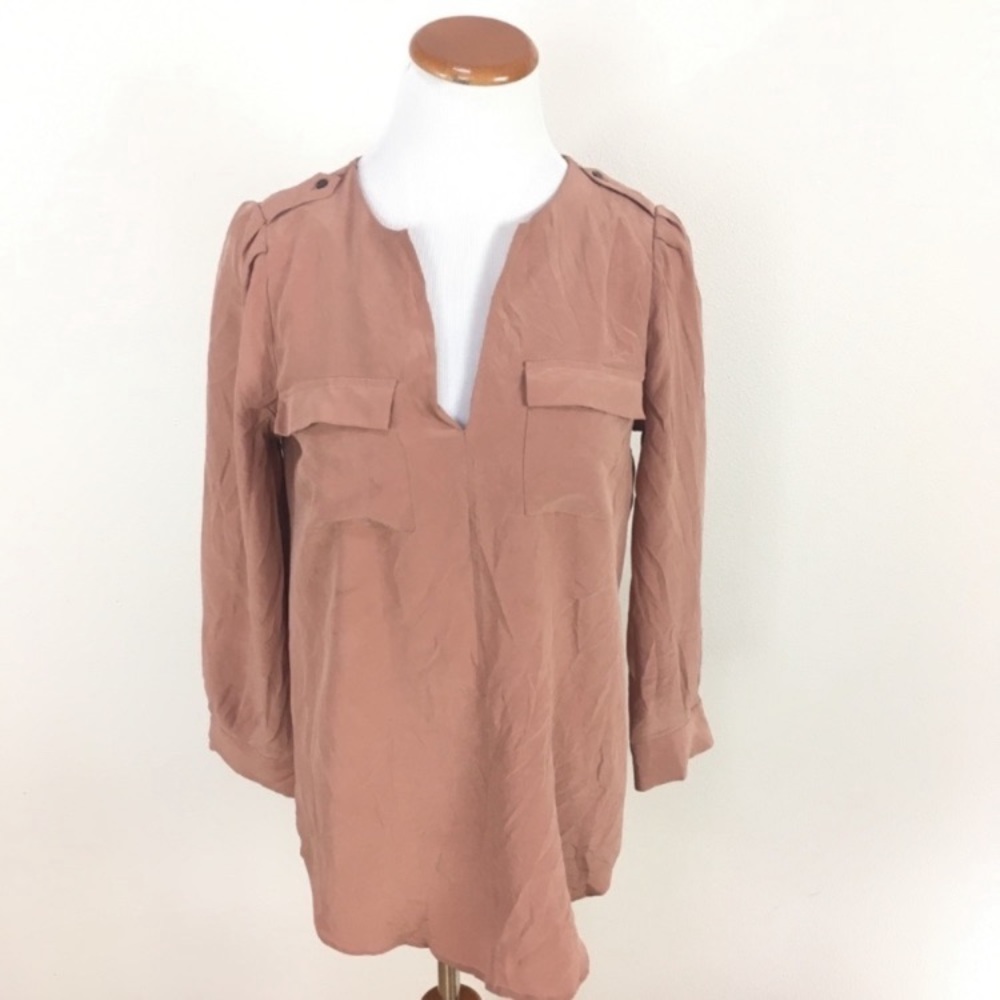Joie Marlo Silk Blouse‎ Shirt Bronze Light Tan 3/4 Sleeve Women’s Sz Small